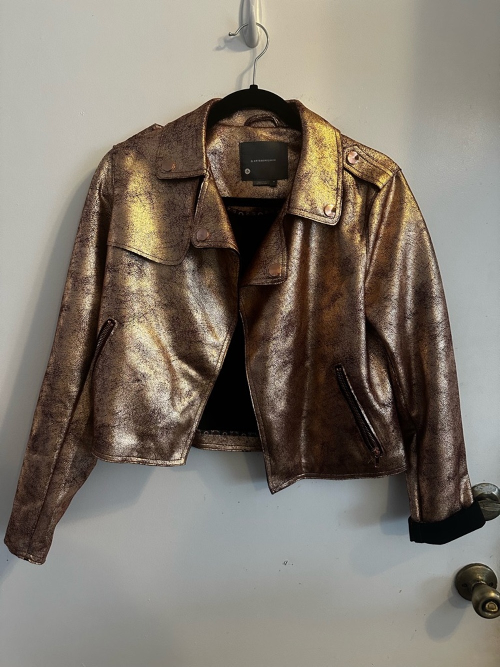 Anthropologie Metallic Bronze Moto Jacket